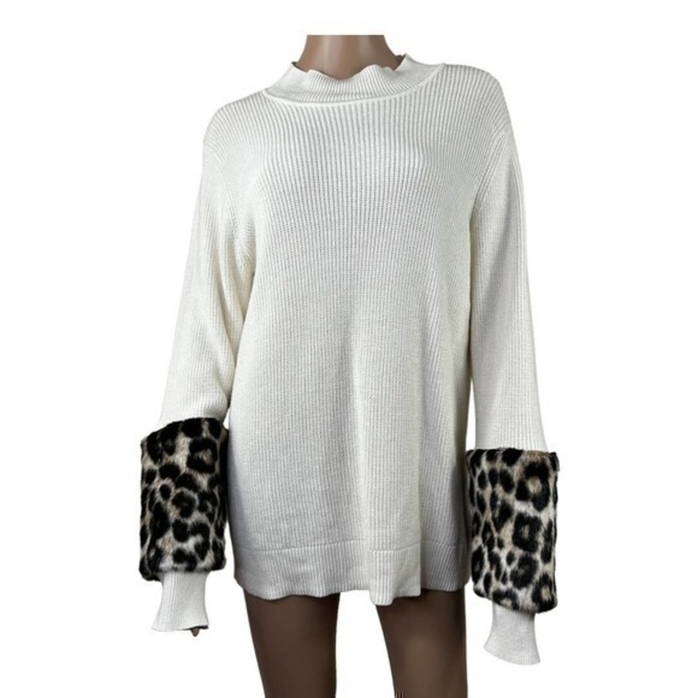 Michael Kors Women Sweater Animal Leopard Sleeve Size L